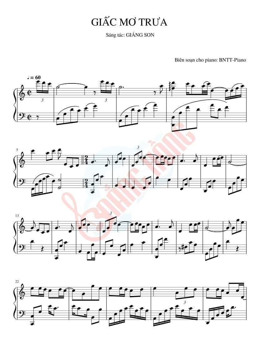 sheet piano Giấc Mơ Trưa