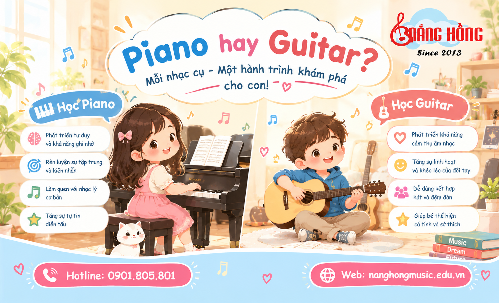 nên cho bé học bộ môn nhạc cụ nào? Piano hay Guitar